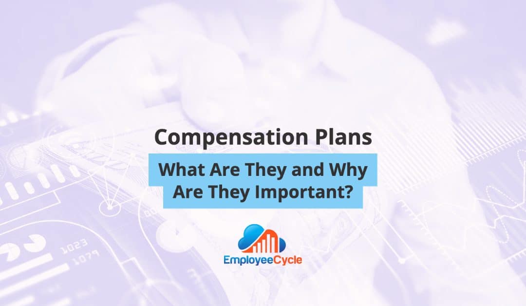Professional businesswoman holding stock of hundred dollar bills with charts in the background and text reading: Compensation Plans - What are they and why are they important?
